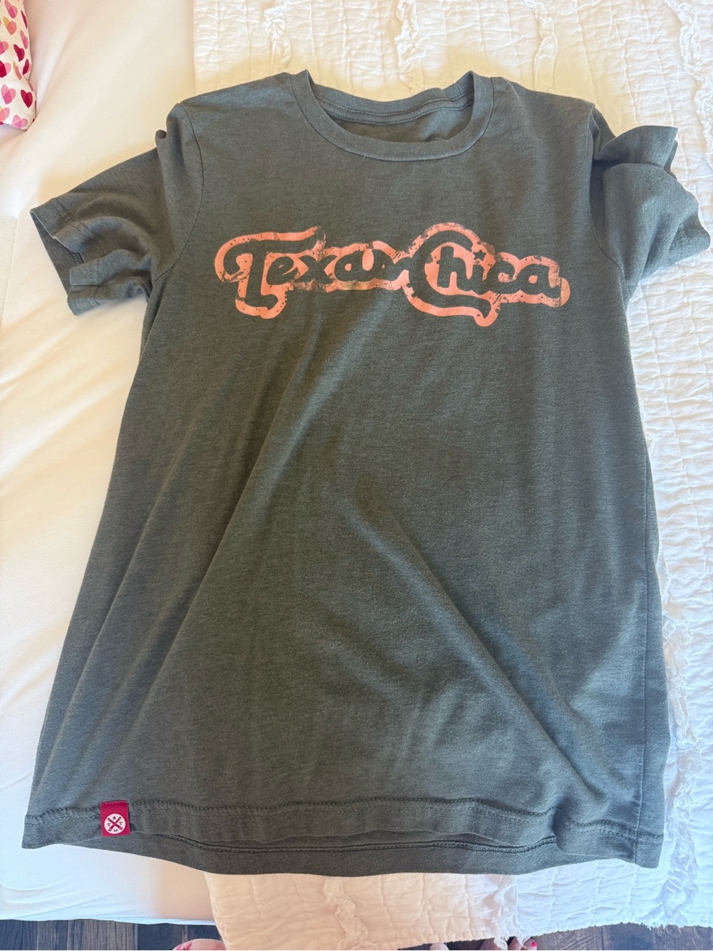 Gray Short Sleeve Tee with Coral Texas Chica Graphic